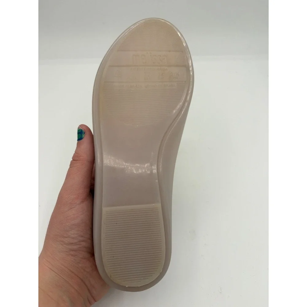 Mel by Melissa Women Blush Pink Jelly Ballet Flats Bow Gold Hardware Size 3 USA‎